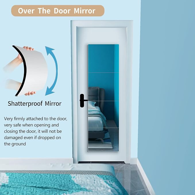 quegau Full Length Mirror for Kids Safety Shatterproof Mirror,Plastic Wall Mirrors,Made of Acrylic Plexiglass Mirrors,4 Pcs 10"x10",Long Bedroom Door Closet Miroir,Workout for Home Gym Body Miroir