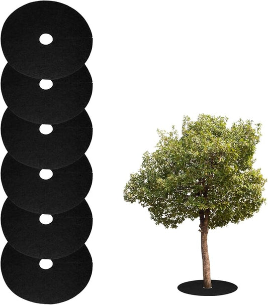 HARFINGTON 6pcs Tree Mulch Ring 5.9 Inch Non-Woven Round Tree Protector Weed Barrier Mat Plant Cover Rings for Weed Grass Control Root Protection, Black