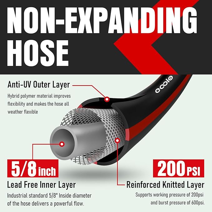 Heavy Duty Garden Hose 100ft, NON-EXPANDABLE Flexible Water Hose, Kink Resistant Lightweight Hybrid Hose, Leakproof Hose Male to Female Fittings