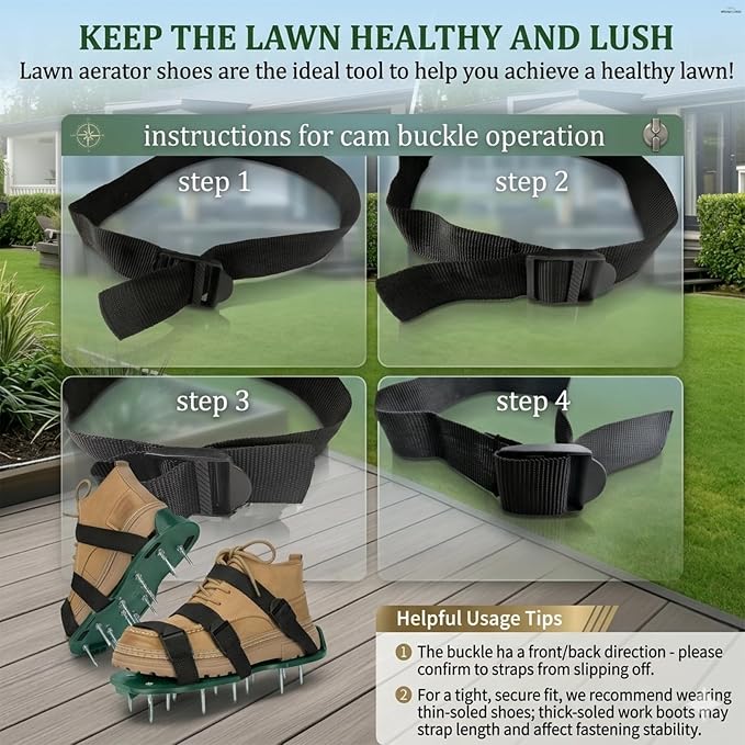 Lawn Aerator Shoes for Grass, Heavy Duty Spike Aerating Shoes with Upgraded Adjustable Buckle Straps for Yard, Garden, Patio, Universal Fit for Men and Women