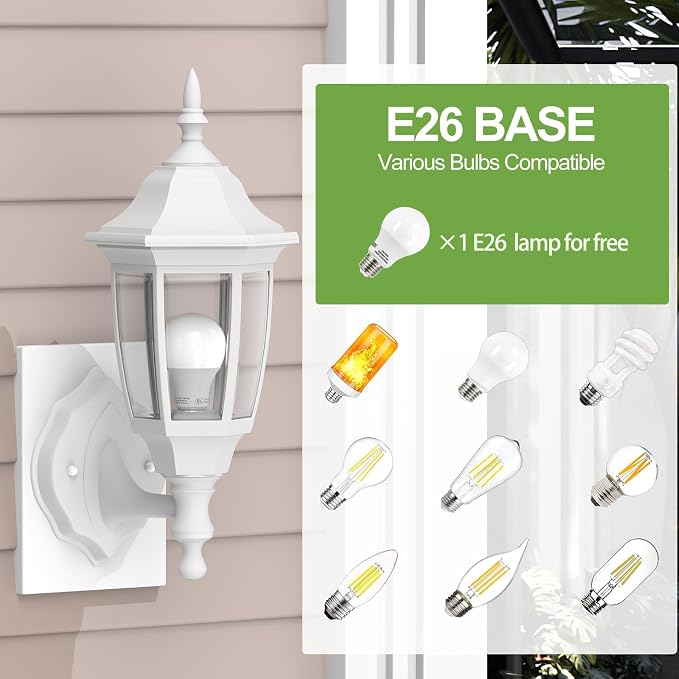 EMART Dusk to Dawn Plastic Outdoor Wall Light Fixtures with Bulbs, Waterproof and Anti-Corrosion Porch Sconces, Exterior Lanterns Wall Mount Lamp for Outside, Garage, Front Door, Patio, 1 Pack, White