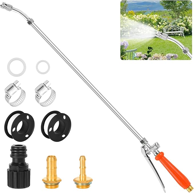 29" Sprayer Wand All Metal Replacement Sprayer Wand, Suitable for 1/2" Hose Quick Connector, 1/4" & 3/8" & 1/2" Brass Barb Spray Wand, Built-in Shut Valve Stainless Steel Spray Wand