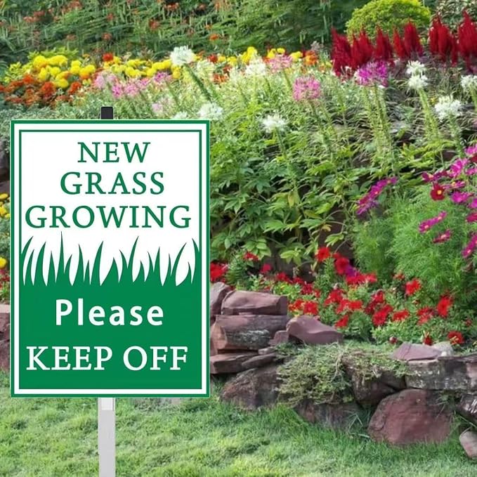 New Grass Growing Please Stay Out Of Yard Sign With Stakes(8 * 12in) Rustproof Reflective Aluminum Keep Off Grass Lawn Sign Stand for Home Garden