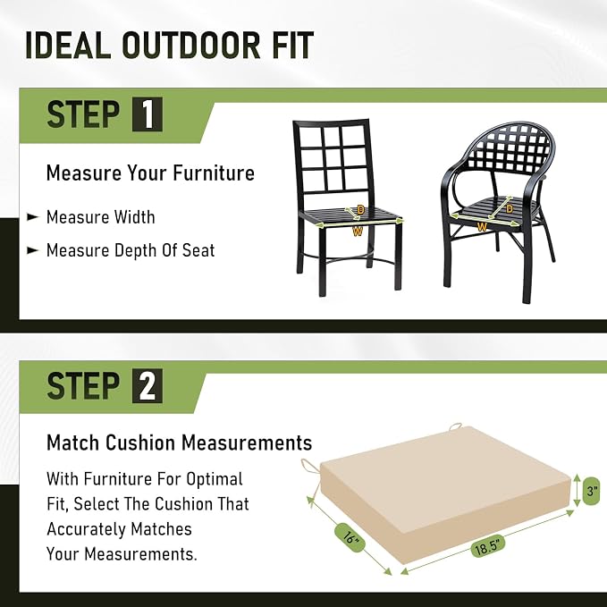 Basic Beyond Indoor/Outdoor Chair Cushions, Waterproof Patio Furniture Cushions - Square Corner Seat Cushions for Patio Furniture with Ties, 18.5"x16"x3", Beige, 4 Count (Pack of 1)
