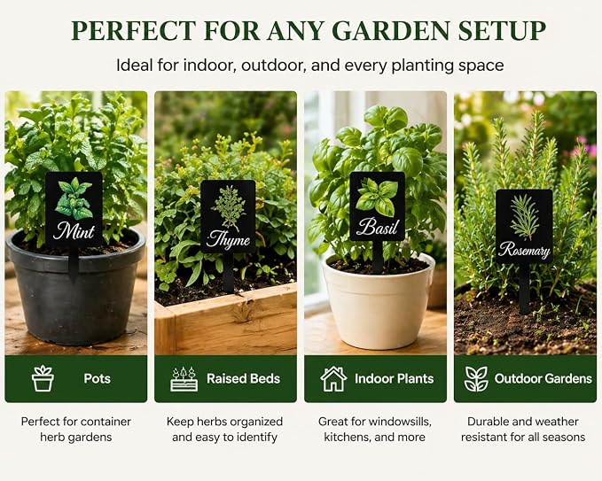 12Pcs Herb Garden Signs - 12 Styles Plant Labels for Outdoor Acrylic Markers - Waterproof Reusable Stakes Tags With Names for Vegetables Indoor Outdoor Decoration