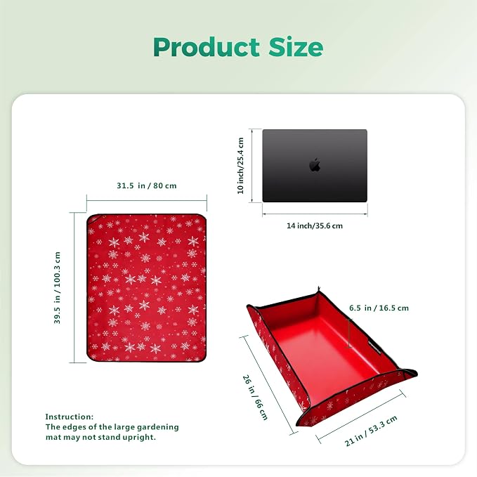 Plant Transplanting Mat - Thickened Waterproof Potting Mat, Succulent Gardening Mat, Portable Repotting Mat for Mess Control, Indoor Outdoor Use (PVC-Red Snowflake 39.5 x 31.5)
