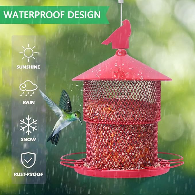 Squirrel Proof Bird Feeder for Outdoors, 4 Lbs Large Capacity Metal Mesh Wild Bird Feeders, Hanging Birdfeeder for Finch, Cardinal, Chickadees, Blue Jay, Red