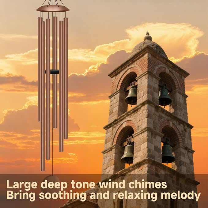 66" Extra Large Wind Chimes for Outside Deep Tone,6 Thick and Bold Aluminum Tubes Tuned Relaxing Melody Wind Chime,Big Wind Chimes for Garden Patio Decor,Great Gift Idea for Mother's Day(Coffee Brown)