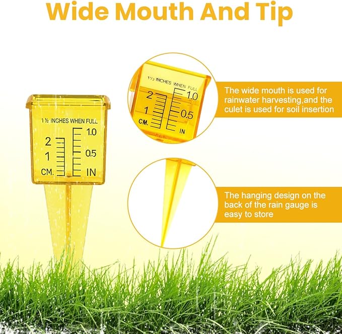 4 Pcs 1.5" Bright Yellow Rain Gauge Wide Mouth Sprinkler Gauge for Outdoor Lawn Garden