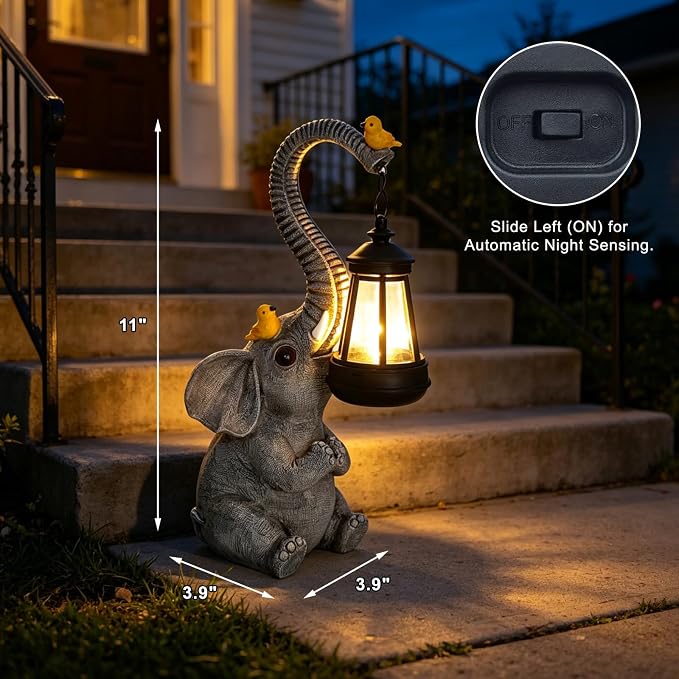 Solar Outdoor Garden Decor Elephant Statues Lights, Lucky Elephant Unique Mom Birthday Gifts for Mom, Housewarming Gifts and Yard Decoration