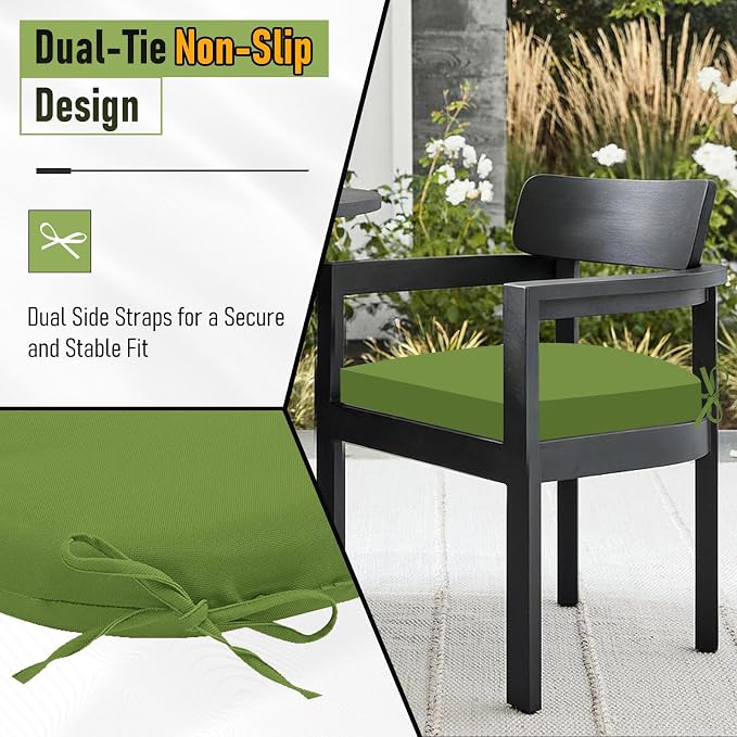 Basic Beyond Outdoor Chair Cushions Set of 4, Outdoor Cushions for Patio Furniture, Water Resistant Patio Chair Cushions with 2 Ties, 17x16x2, Grass Green