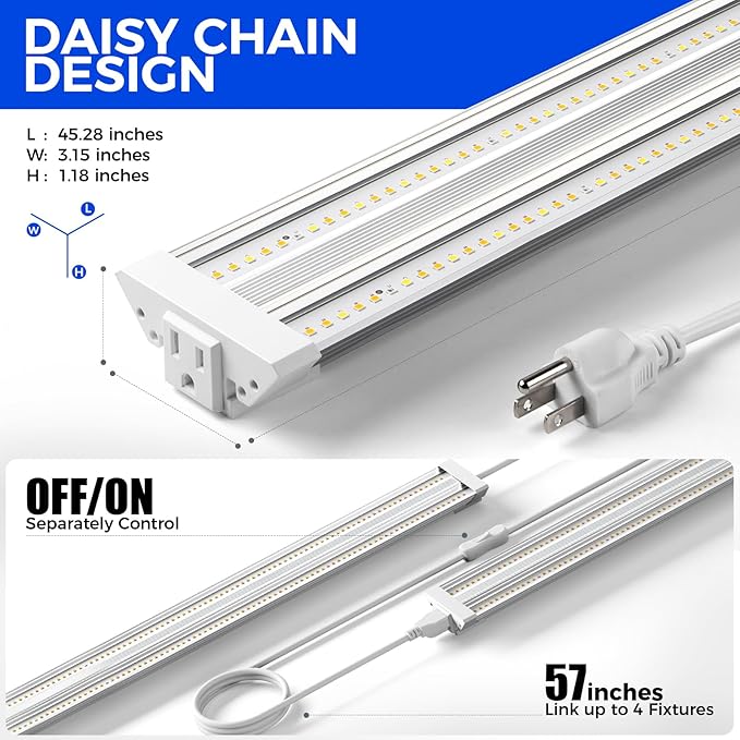 Barrina TX72 4FT Grow Lights, 72W(500W Equivalent), High PPFD, Full Spectrum with 660nm Red LEDs, Linkable, Hanging Grow Lights for Indoor Plants with On/Off Switch, for Seed Starting, Veg, 1 Pack