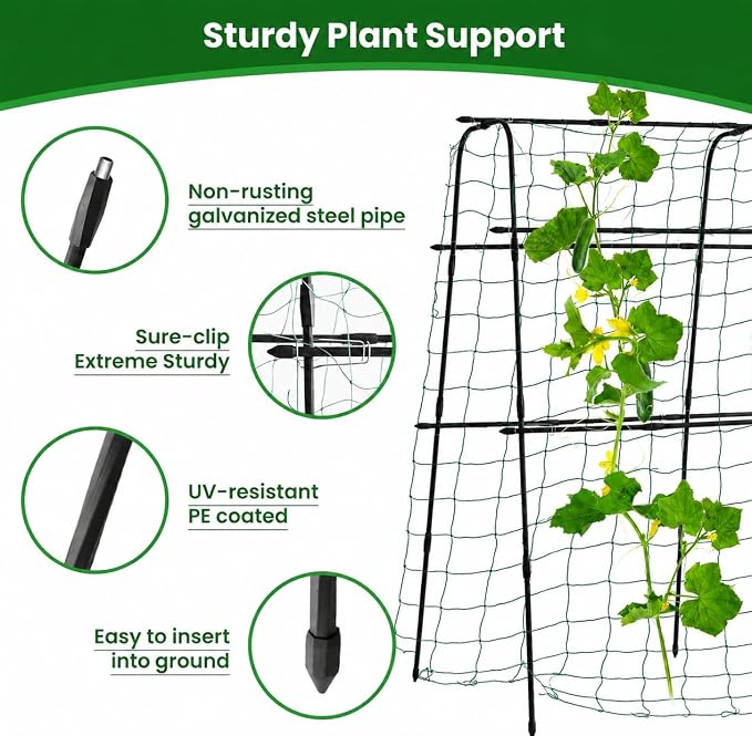 OTOSUNNY Cucumber Trellis for Raised Bed, 5.3' Tall Garden Arch Trellis for Climbing Plants Outdoor, Reinforced 14mm Metal Climbing Plant Support Grape Vine Tomato Pea Bean Vegetables Trellis, Black