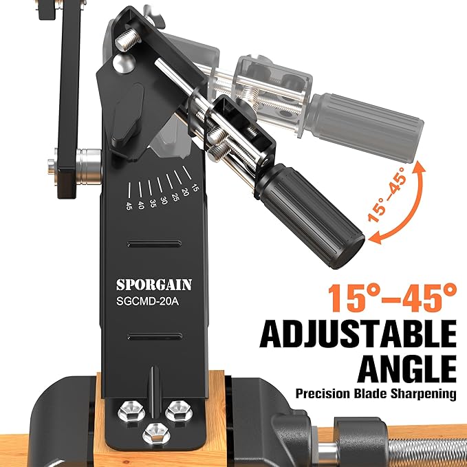 SporGain Lawn Mower Blade Sharpener, 15°–45° Adjustable Lawnmower Blade Sharpener, Fits 1.65"–3.60" Mower Blades, Use with Angle Grinder, Precision Lawn Mower Blade Sharpening Tool