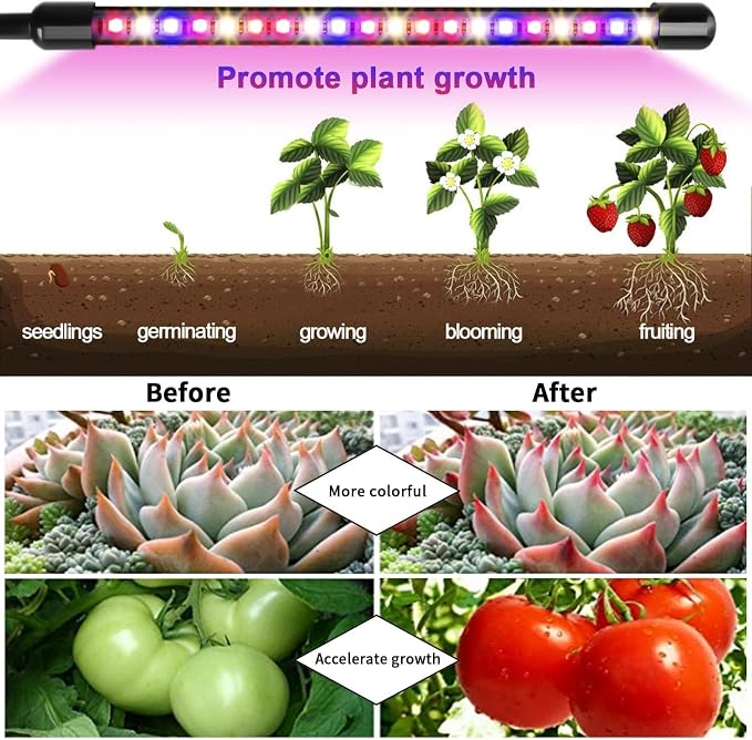 Garpsen Grow Light, 80 LEDs Full Spectrum Plant Lights for Indoor Growing with Clip, 3 Color Modes & 5 Dimming Levels Grow Lamp with Timer 6/12/16H, 360° Adjustable Gooseneck, for Indoor Plant(2Pack)