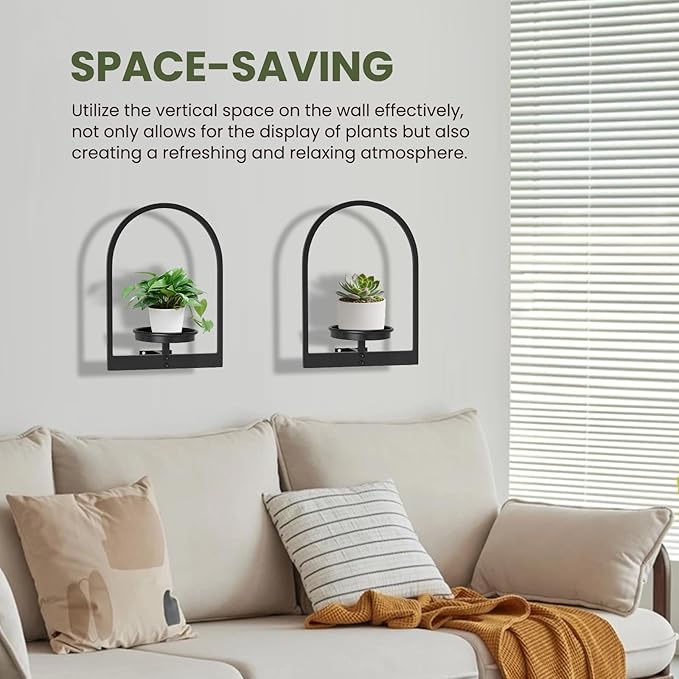 Wall Planters for Indoor Plants Shelves Set of 2, Hanging Planter for Indoor Plant Stand Plants Wall Decor - Premium Metal Hanging Plant Holder (Semi-Round)