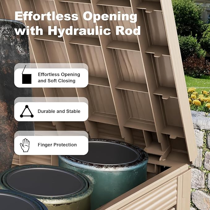 55 Gallon Outdoor Waterproof Storage Box, UV Resistant Resin Deck Box with Built-in Handle, Outdoor Storage Container for Patio Furniture, Garden Tools, Patio Cushions, Grey