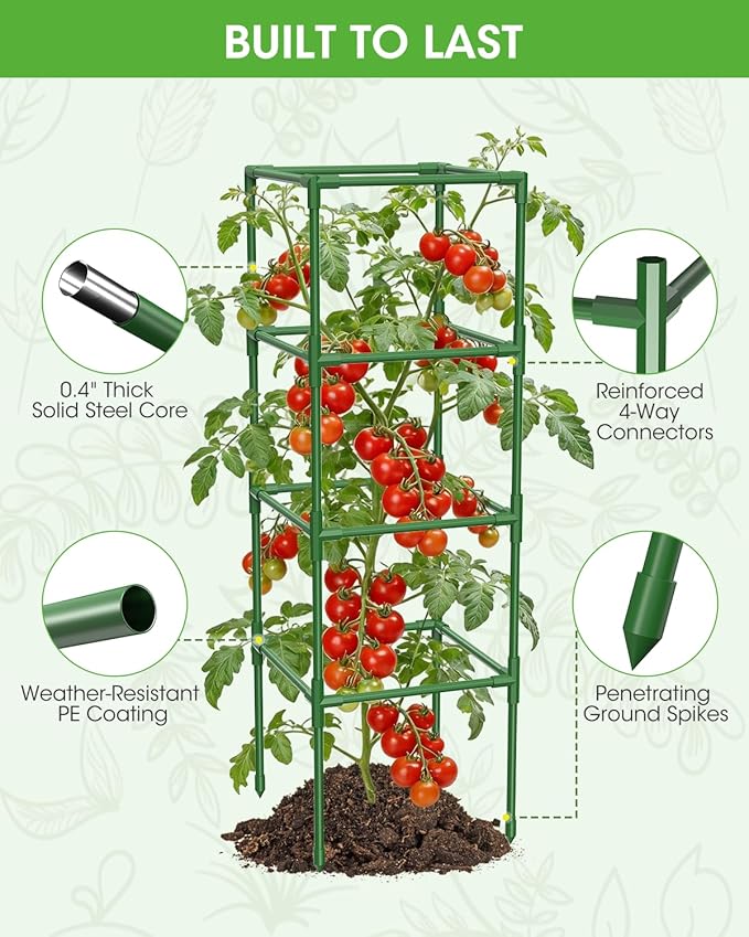 3 Pack Tomato Cages,Square Tomato Plant Stakes Support Cages Trellis for Garden Climbing Vegetables Flowers Fruits,Extra Bold