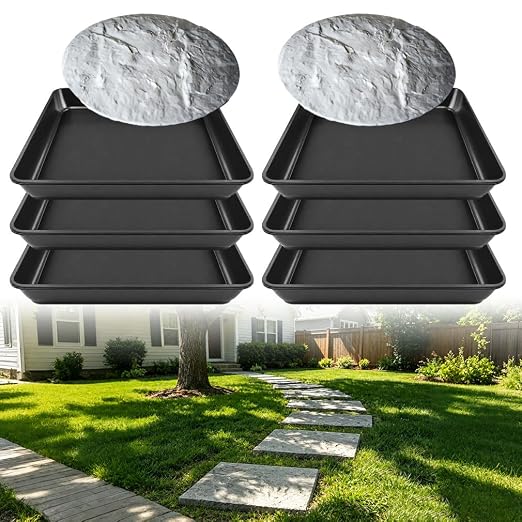 8PCS Stepping Stone & Flagstone Mold Set, Reusable 10.2inch Concrete Paver Molds + 2PCS Flexible Rock Texture Stamps, Garden Outdoor Walkway DIY Paving Craft Stones/Cement Not Included