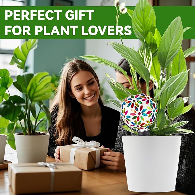 VOREEN Mosaic Glass Plant Watering Globes 2 Pack 500ml with Terracotta Spikes, Handmade Self-Watering Stakes for Indoor/Outdoor, Gift for Garden Lover,Multi Colored Flowers