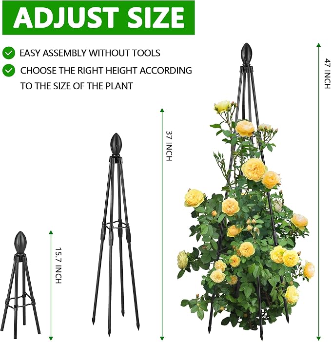 AlisisFores 2 Pack Garden Trellis for Climbing Plants, Garden Trellis Rustproof Plastic Coated Metal Plant Support for Vegetables, Vines and Rose Bushes