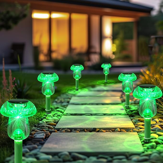 Benany Solar Lights Outdoor, St Patricks Day 8 Pack Mushroom Landscape Lights Waterproof, Solar Powered LED Lighting for Garden Yard Path Pathway Lawn Walkway Driveway Backyard Decor (Green)