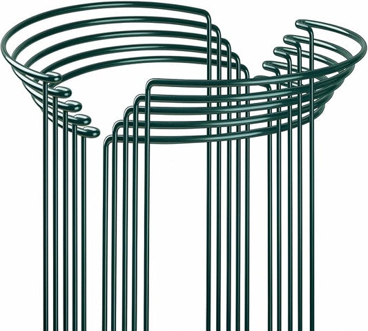 10-Pack Heavy-Duty Plant Support Stakes, Garden Sage 10" W x 16" H Half-Round Rust-Resistant Metal Garden Border & Climbing Plant Cage, Sturdy Ring Stake for Indoor/Outdoor Flowers, Vines, Vegetables