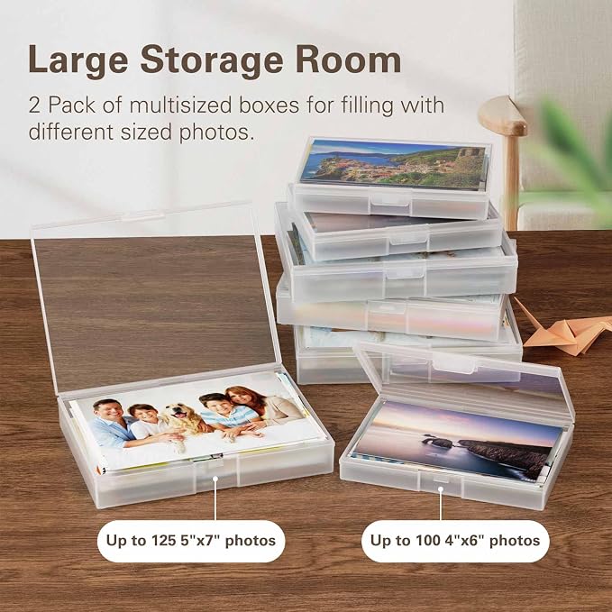 Barhon Photo Storage Boxes Set - 8 Pack 4x6 and 8 Pack 5x7, Photos Case Containers with Bag, Multi-Sized Seed Organizer with Handle for Stickers (Black)