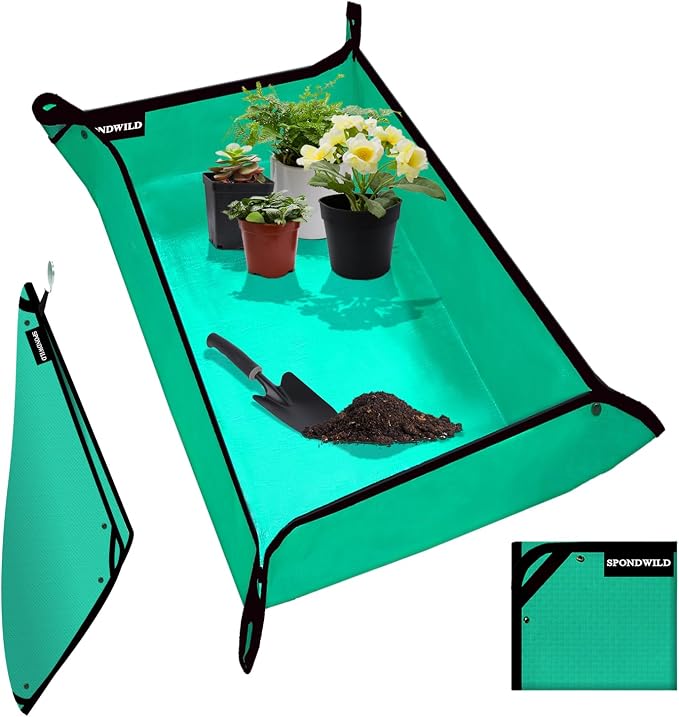 Plant Transplanting Mat - Thickened Waterproof Potting Mat, Succulent Gardening Mat, Portable Repotting Mat for Mess Control, Indoor Outdoor Use, PE-Green, 39.5"x59"