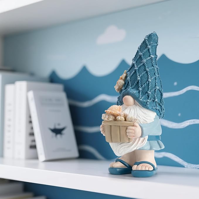 Etlemonde Beach Gnomes Statues,Ocean Gnomes,Nautical Themes Decoration,Beach, Gnome Holding a Bucket