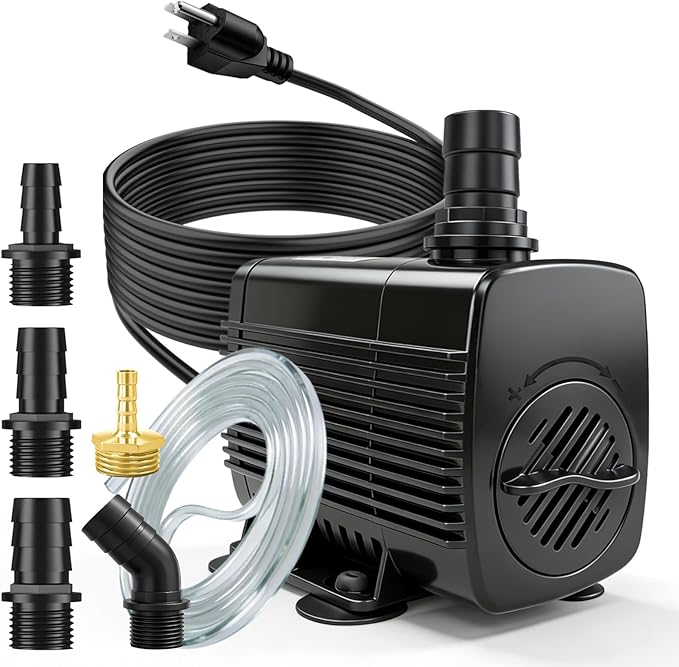 SongLong 25W 400GPH 10ft Cable Submersible Fountain Pump with Tubing |Overheat Protection | for Outdoor Garden, Pond & Hydroponic Installations