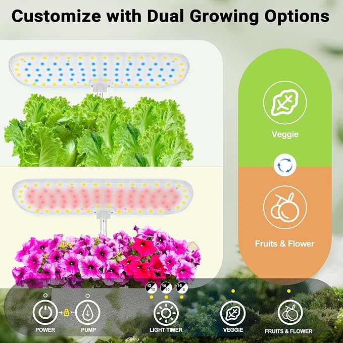 Large Hydroponics Growing System 14 Pods, Indoor Herb Garden with LED Grow Light, 5L Water Tank, Hydroponic Grow Kit with Auto-Timer, STEM Growing kit