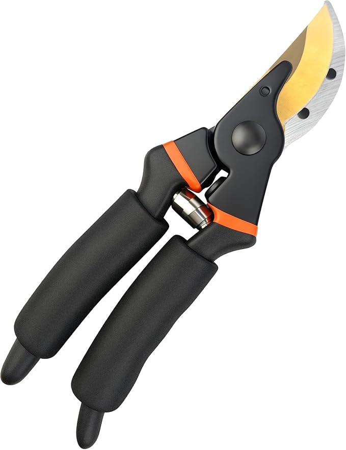 8.5 Inch Pruning Shears, Bypass Pruners with Titanium-Coated Japanese SK5 Steel Blade, Heavy Duty Garden Shears for Trimming Branches, Gardening Hand Tools with Ergonomic Handles