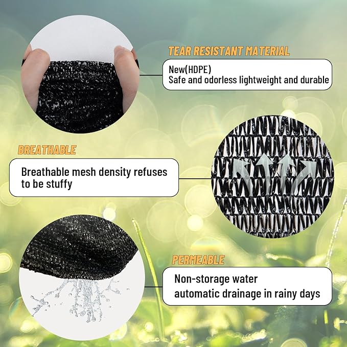 Cool Area 55% 8x20ft Sunblock Shade Cloth Cover Mesh UV Resistant Net for Garden Flower Plant Greenhouse, Black