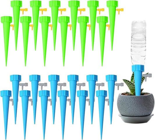 Suyeah 24PCS Self Watering Spikes, Indoor & Outdoor Automatic Plants Waterer, Plug-in Device with Adjustable Valve Switch, Self Watering Planter Insert for Plant