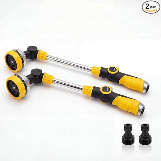 Bokon 2 Pack Garden Hose Watering Wand 18.5'' with 180° Rotating Head, 8 Adjustable Spray Patterns, Ergonomic Non-Slip Handle & Quick Connect - Watering Hanging Plants, Lawn, Garden & Car Washing