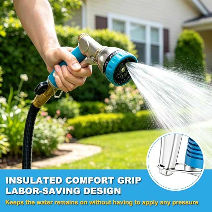 FANHAO Heavy Duty Garden Hose Nozzle, 100% Metal Water Nozzle with 8 Spray Patterns, High Pressure Hose Sprayer with Non-Slip Grip for Plants Watering, Cars Washing & Pets Bathing