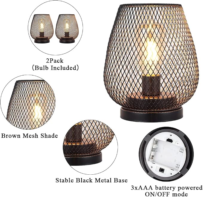 JHY DESIGN Set of 2 Metal Cage LED Lantern Battery Powered Cordless Accent Light with LED Great for Weddings Parties Patio Events for Indoors Outdoors