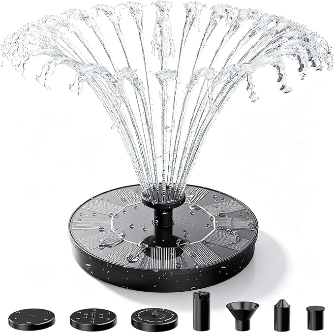 AISITIN Solar Fountain Pump with 6 Nozzles, 2026 Solar Bird Bath Fountains, Upgraded Floating Solar Water Fountain for Garden, Pond, Pool & Outdoor