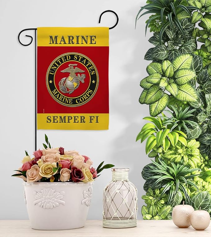 US military Marine Corps USMC Semper Fi Flag Double-Sided Lawn Decoration Gift House Garden Yard Banner United State American Military Veteran, 12" x 18.5 Made in USA