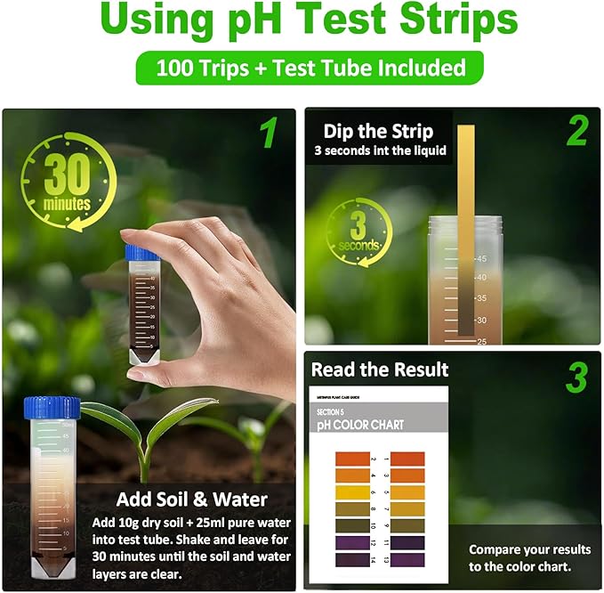 Soil Moisture Meter - Included 200+ Plants Care Guide, 80 pH Test Strips & Sample Tube, Soil Water Tester, Soil Hygrometer Sensor Tool for Garden, Lawn, Farm Plants Care, No Battery Needed