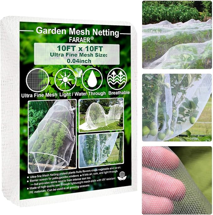 Garden Barrier Netting, Plant Covers 10x10Ft Ultra Fine Mesh Netting Protect for Vegetable Plants Fruits Flowers Crops Greenhouse Row Covers Raised Bed Barrier Screen Birds Protection Net (10x10ft)