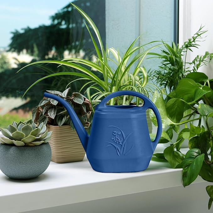 Hand Plastic Watering Can - for Home Plant Garden - 1/2 Gallon - Blue