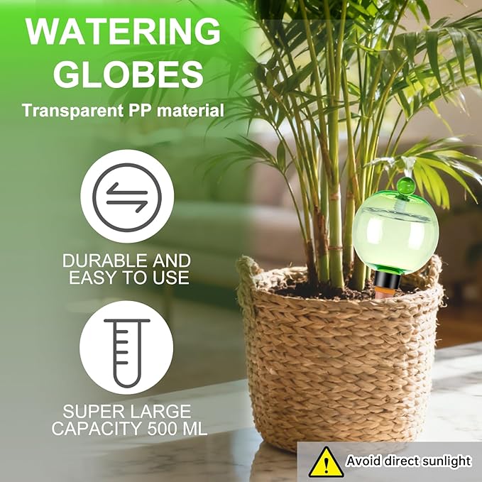 4 Pack Self Watering Globes 17oz Large Plant Watering Globes Top Fill, Self Water Planter Insert Indoor/Outdoor Plastic Water Bulbs Slow Release Terracotta for Plants, Green