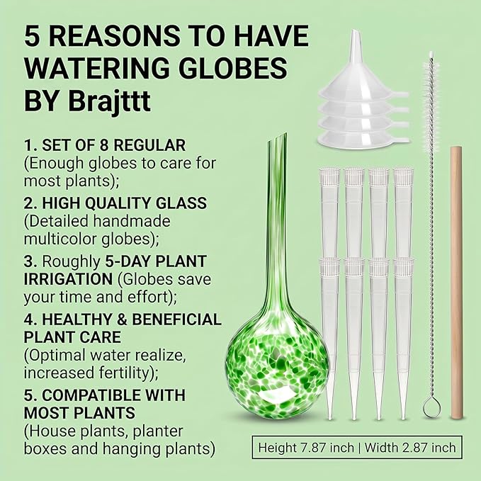 Plant Watering Globes Automatic Glass Watering Bulbs, Glass Ball Planter, Decorative Garden Watering Plant Watering Bulbs with 8-Pack, 2.87 inch Diameter