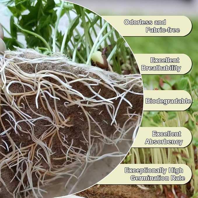 1 Roll 10" x 180" Microgreens Growing Trays Jute Mat Kits, Hydroponic Planting Mat & Seed Germination Pad for Wheatgrass, Bean Sprouts, Hydroponic Seed Growing | Works with Growing Trays