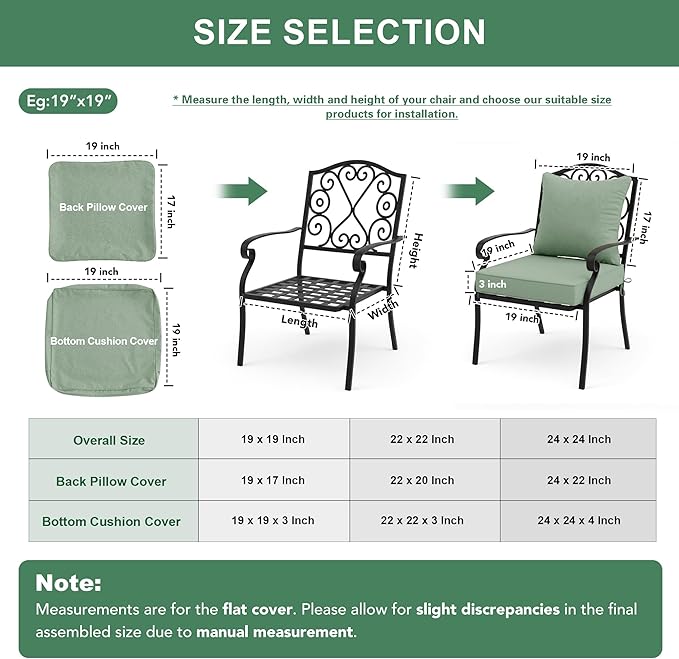 Summsun Outdoor Cushions for Patio Furniture, Faux Linen Water Resistant Backrest and Deep Seat Cushion Set with Removable Cover, Ties, Non-Slip Bottom, 22 x 22 Inch, Sage Green