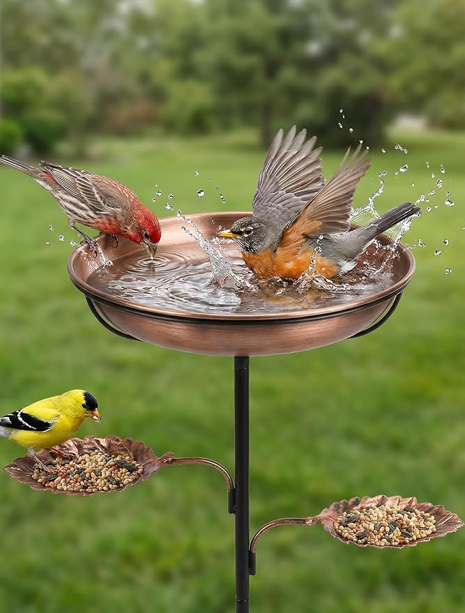 Metal Bird Bath for Outside - Stable Copper Birdbath with Thickened 5-Prong Base | Windproof Heavy Duty Bird Feeder for Garden, Removable Bowl, Rust-Resistant