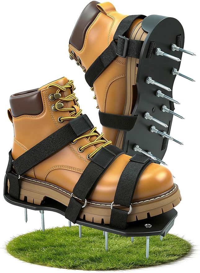 Lawn Aerator Shoes, Soil Aerator Lawn Tool with Dual Hook & Loop Straps for Effectively Aerating, One Size Fits All Free-Installation Lawn Shoes Lawn Dethatcher for Yard Garden Patio Grass
