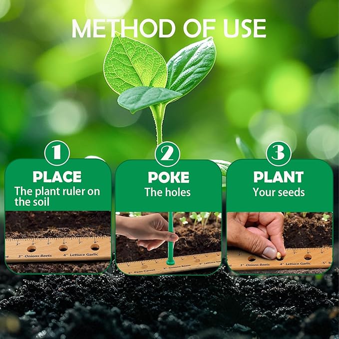 Foldable Plant Ruler Spacer Tool Seeder – Precise Planting for Vegetable Garden Yard – Wooden Seeding Spacing Ruler with Plant Dibble